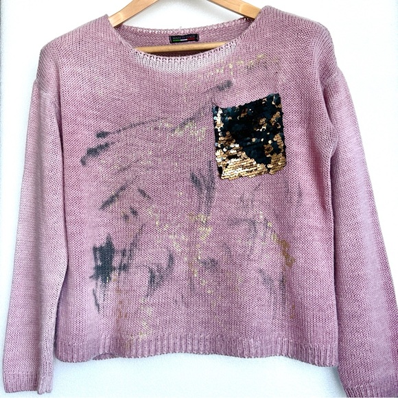 M Made In Italy Sweaters - Elegant Pink Sweater with Sequin Pocket